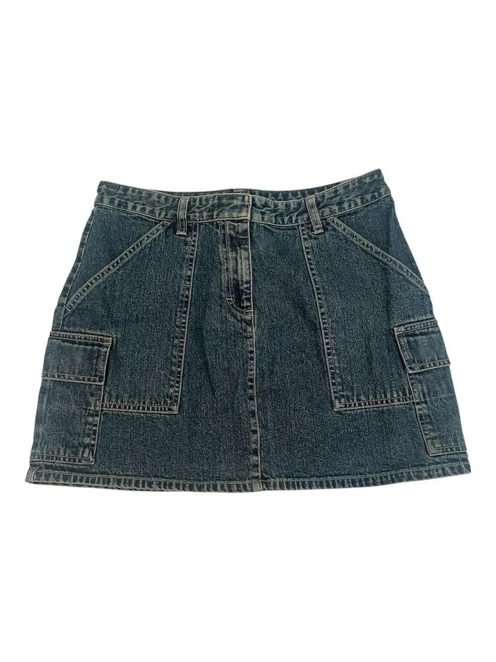Vintage Mossimo Size 11 Denim Zip Front Cargo Mini Skirt Y2K Blue Like New